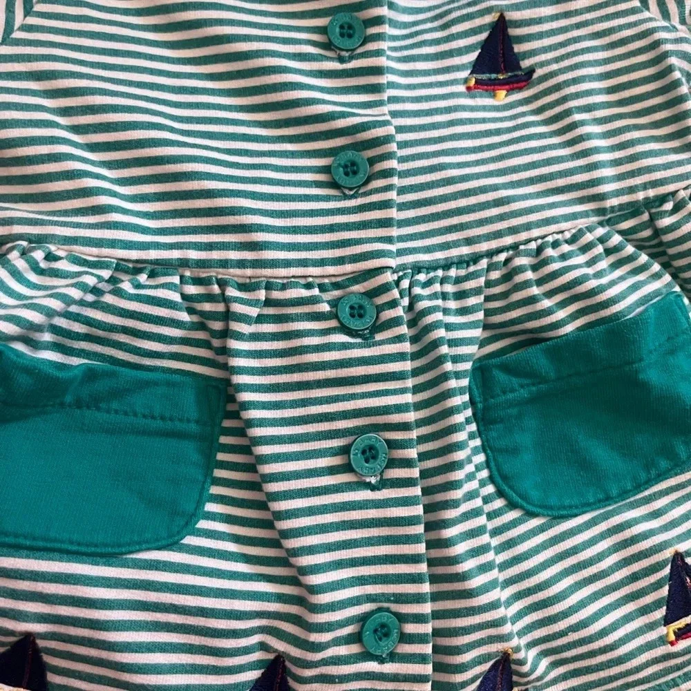 Vintage McBaby teal and striped blouse and shorts set with boats